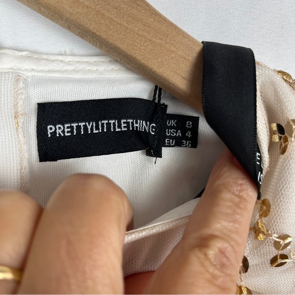 NWT Pretty Little Thing Rose Gold Cream Sequin Mini Dress US 4 HOCO Prom Party - Picture 3 of 12